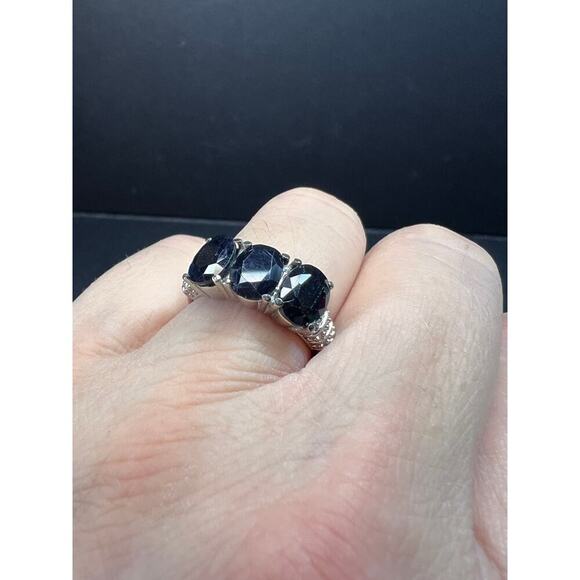 NEW midnight sapphire three stone ring in stainless steel size 7 - Picture 15 of 16